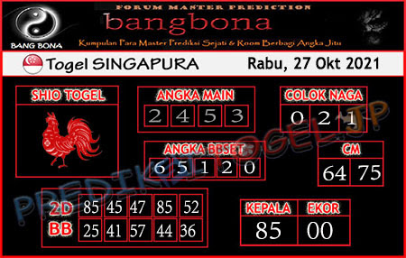 Prediksi Bangbona SGP Rabu 27 Oktober 2021