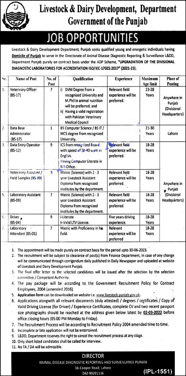 Punjab Dairy and Livestock Development Department Jobs 2022