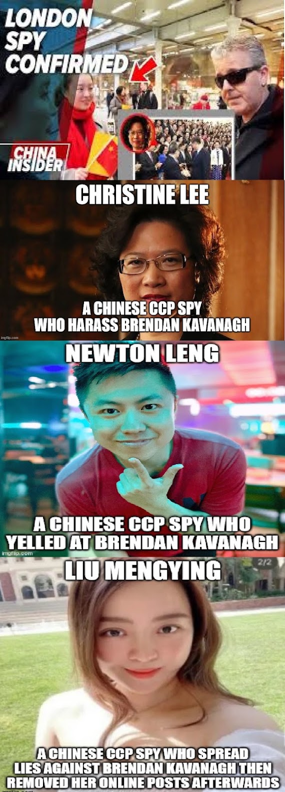 Chinese CCP Spies of MSS like Christine Lee, Newton Leng and Liu Meng Ying Bully Brendan Kavanagh