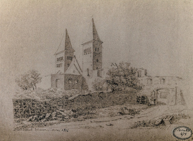 Avant la destruction des deux tours rescapées. Ortlieb, 1814 r(fonds A. H. R.)