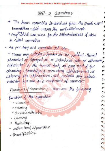 Unit 5 Cosmetics Handwritten Notes Formulative Industrial Pharmacy 5th Semester B.Pharmacy Lecture Notes,BP502T Formulative (Industrial) Pharmacy,BPharmacy,Handwritten Notes,Formulative Pharmacy,BP502T,BPharm 5th Semester,Industrial Pharmacy,