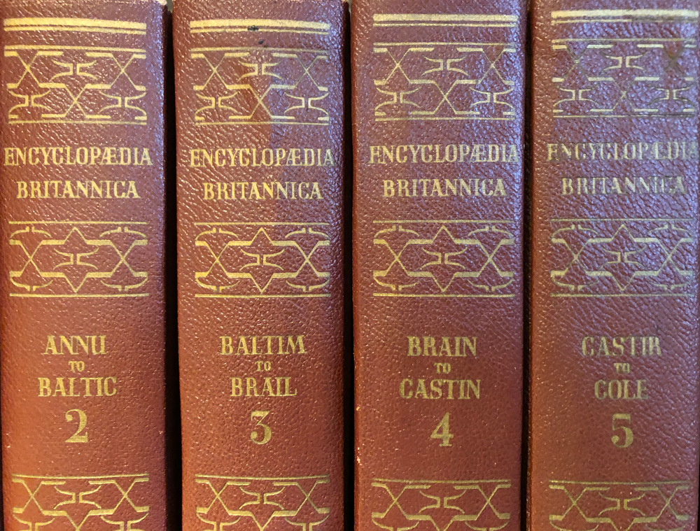 Close up of 1942 Britannica volumes