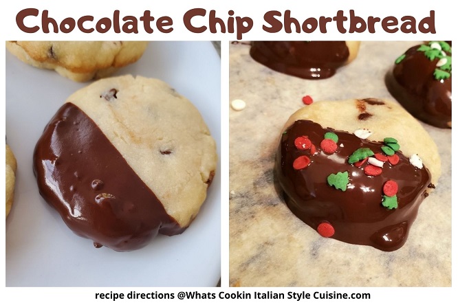 dipped in chocolate chocolate chip cookies one is for Christmas sprinkled