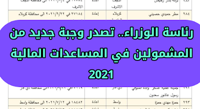 رئاسة الوزراء.. تصدر وجبة جديد من المشمولين في المساعدات المالية 2021