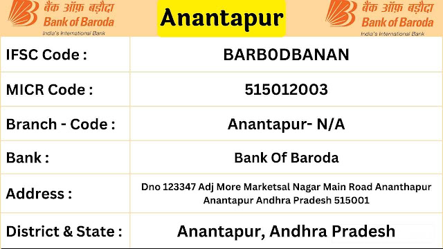 अनंतपुर Bank Of Baroda Ifsc Codes Anantapur