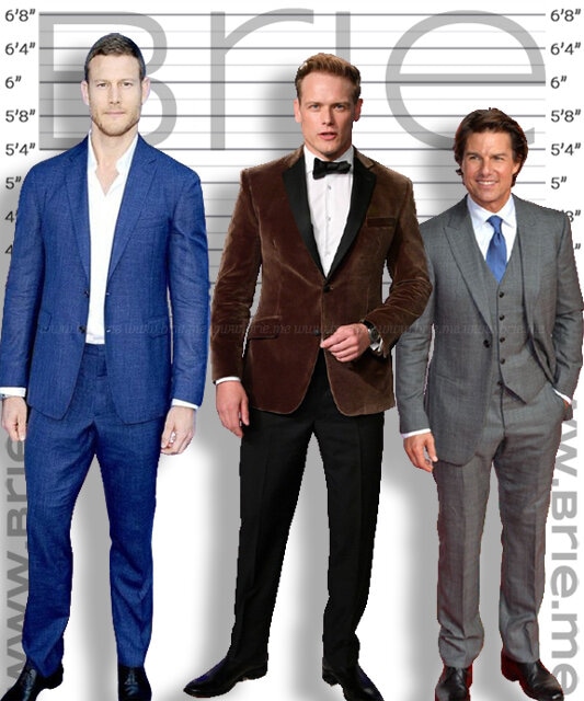 Sam Heughan standing with Tom Cruise and Tom Hopper