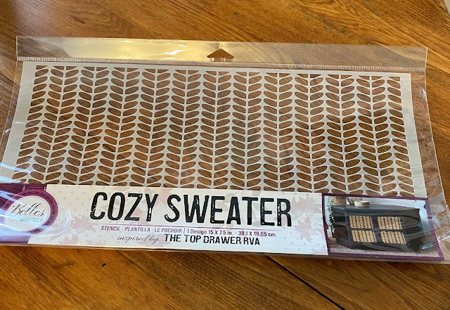 Photo of a Cozy Sweater stencil from Dixie Belle Paint Company.