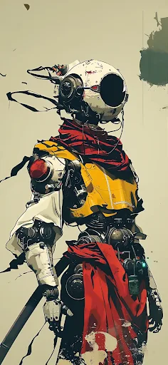 ai generated wallpaper for mobile, samurai droid illustration