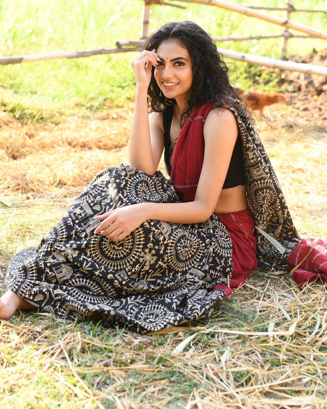 Actress Malina Saree with Sitting Pose