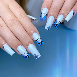 Blue butterfly nails