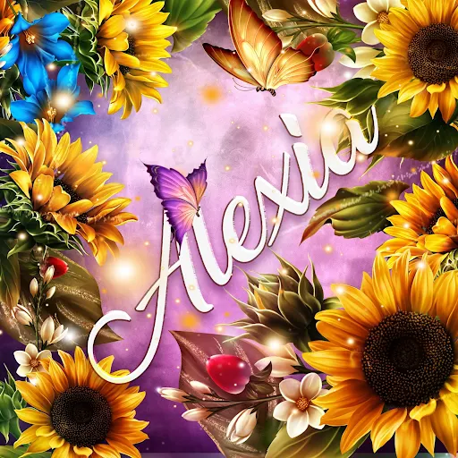 imágen con el nombre adriana con fondo de girasoles y mariposas para descargar gratis