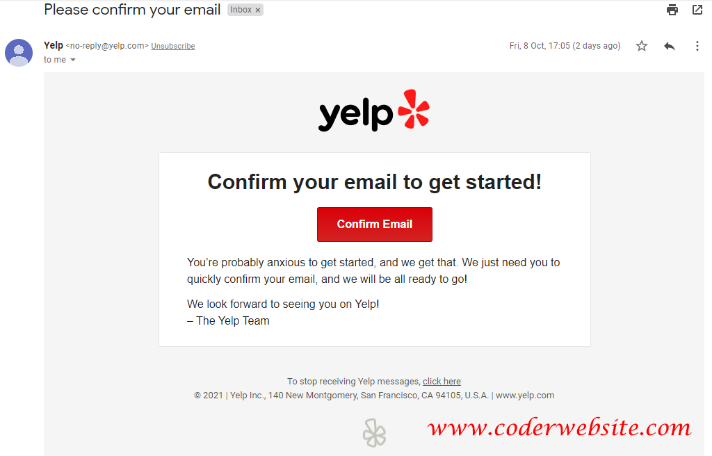 yelp verify email