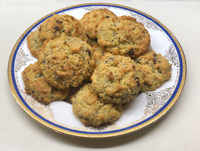 Freshly baked keto blueberry scones on a serving plate