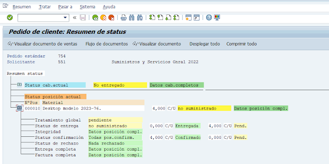 Pedido de Cliente - Resumen de Status - VA02