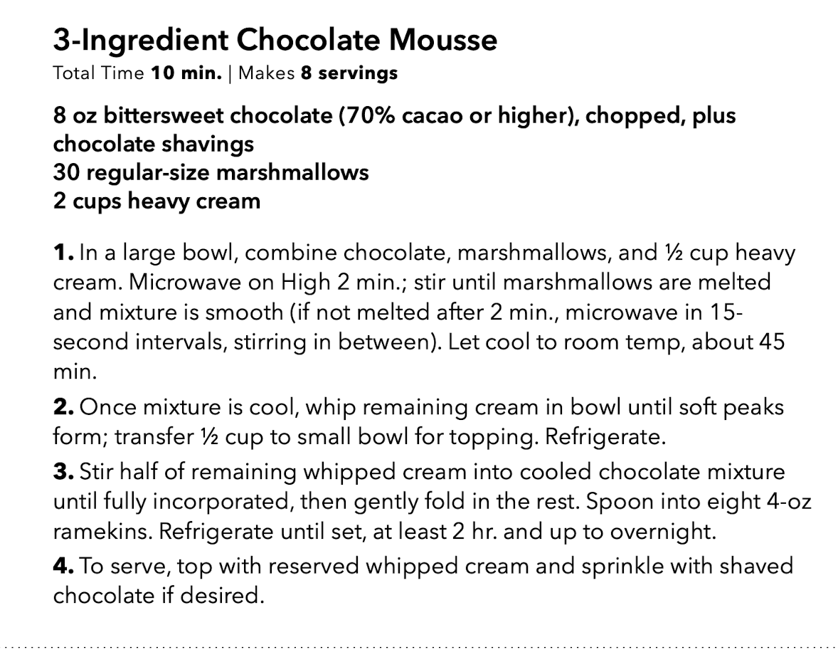 Recipe for chocolate mousse