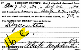Snippet of death certificate showing ICD