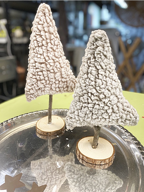 Sherpa trees with wood slice bases