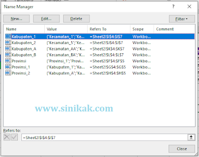 Defined Names (Name Range) dengan menggunakan fitur Create from Selection