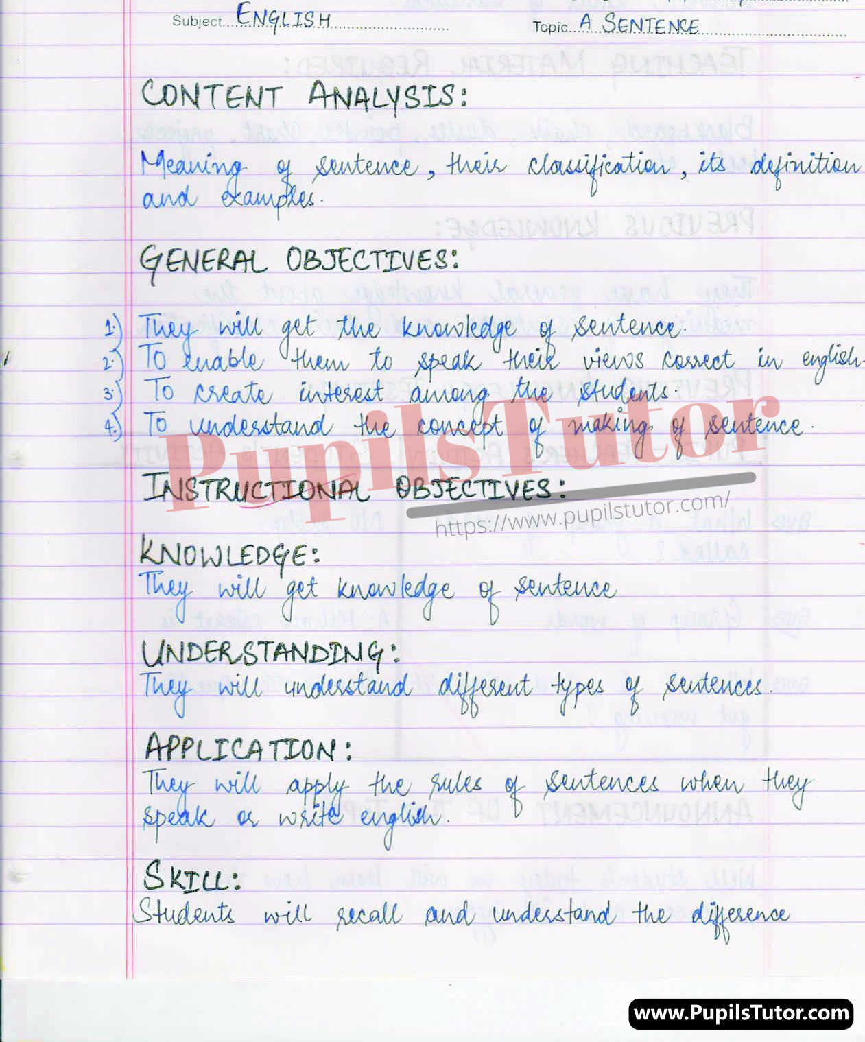 Sentence And Its Types Lesson Plan – (Page And Image Number 1) – Pupils Tutor