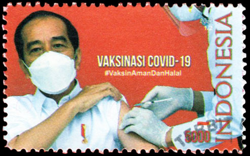 Indonesian Postage Stamp COVID-19 Vaccination Promotion, President Joko Widodo 5000 rupiah 2021