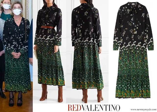 Princess Caroline wore Red Valentino Black Floral-Print Silk-Chiffon Maxi Dress