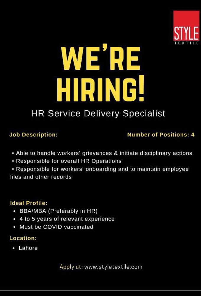 Style Textile Pvt Ltd Jobs HR Service Delivery Specialist 