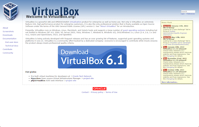Página de inicio de Virtualbox