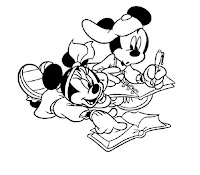 Mickey and Minnie Mouse studying coloring page