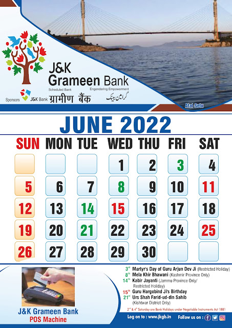 J&K Bank E Calendar 2022 June