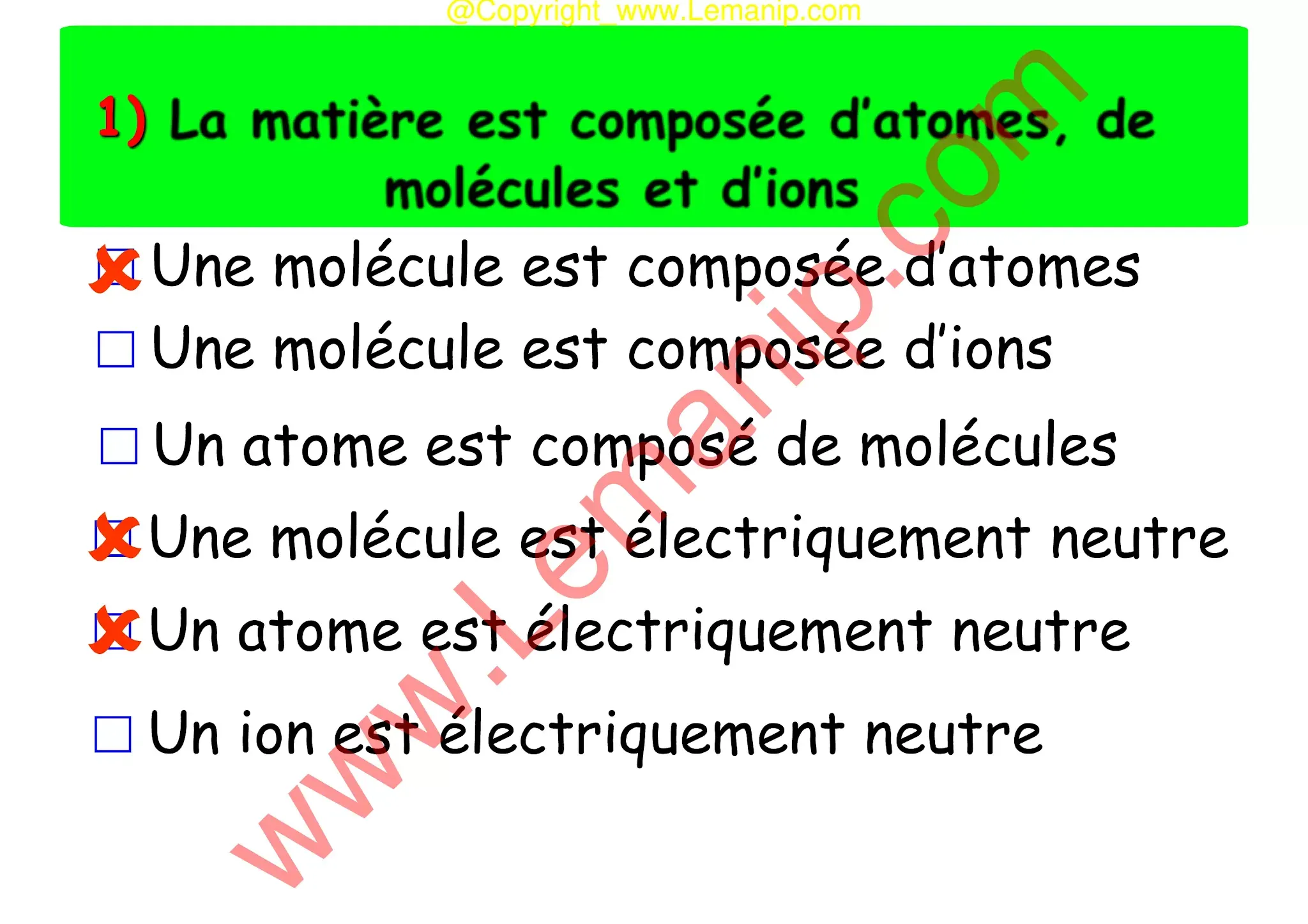 atome matiere electrone physique reponse 1