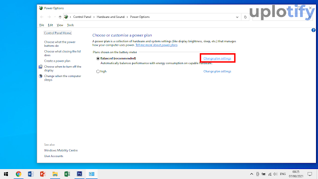 klik pada Change power plan settings