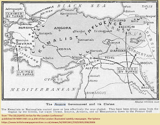 The Sphere gazetesinin 1-5 Mart 1921'de "Ankara Hükûmeti ve Talepleri" başlığıyla yayımladığı harita