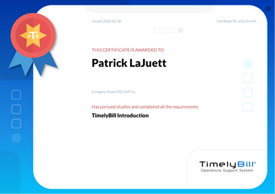 TimelyBill Learning Center certificate