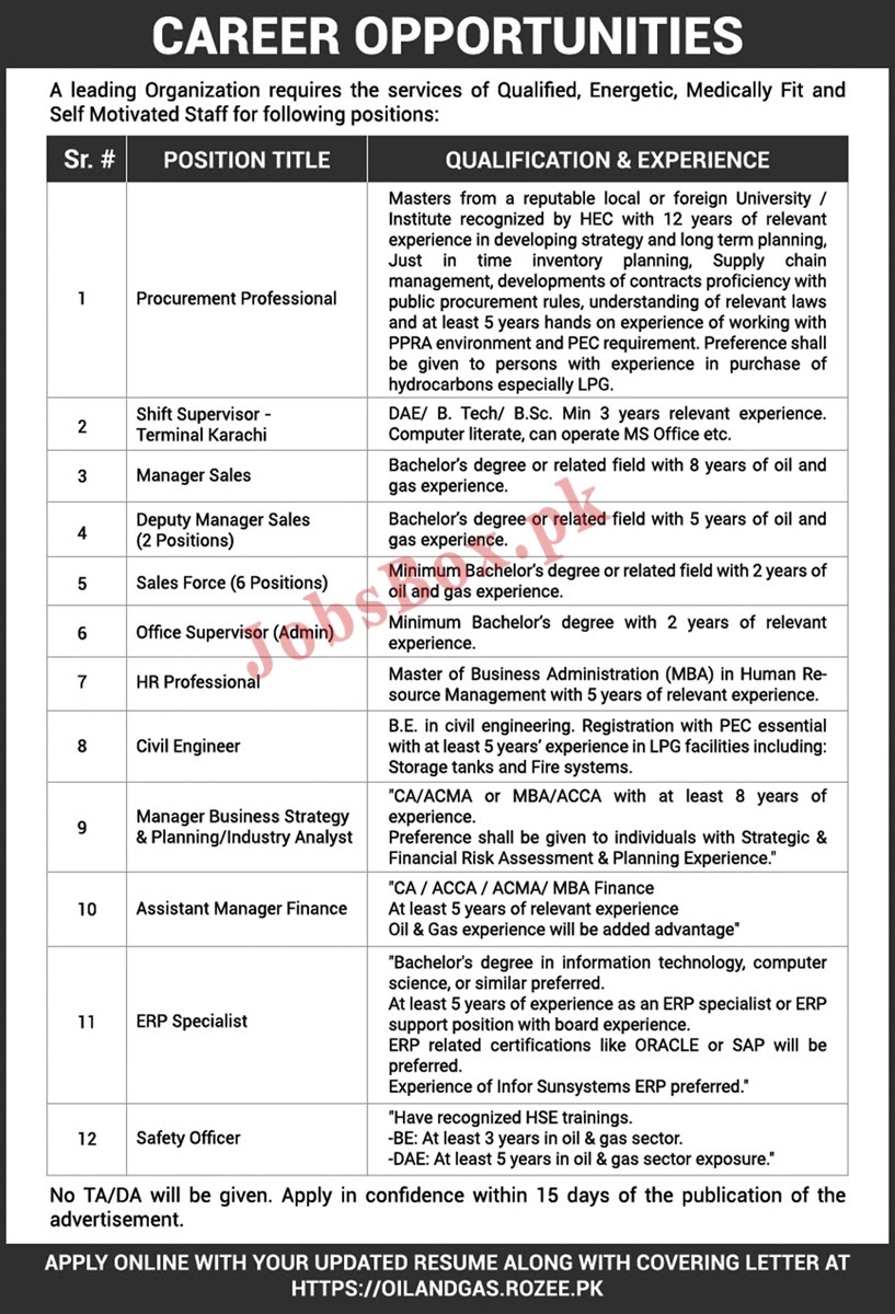 https://Rozee.Pk - Oil and Gas Company Jobs 2022 in Pakistan