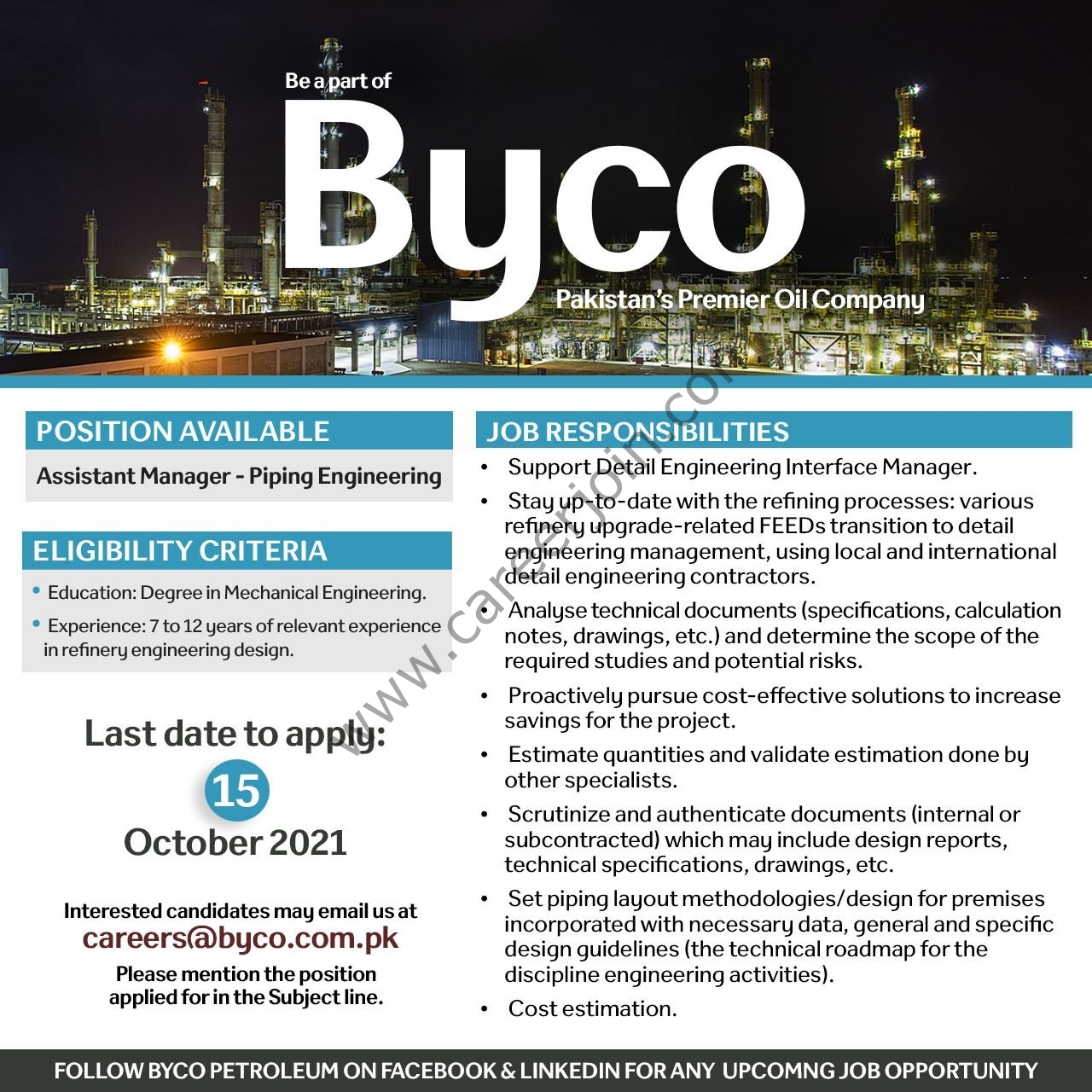 Byco Petroleum Pakistan Ltd Jobs October 2021