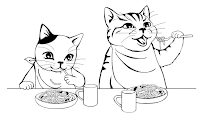 Cats eating spaghetti coloring page