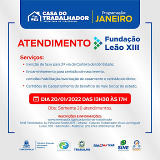 Atendimentos gratuitos da Fundação Leão XIII nesta quinta 20