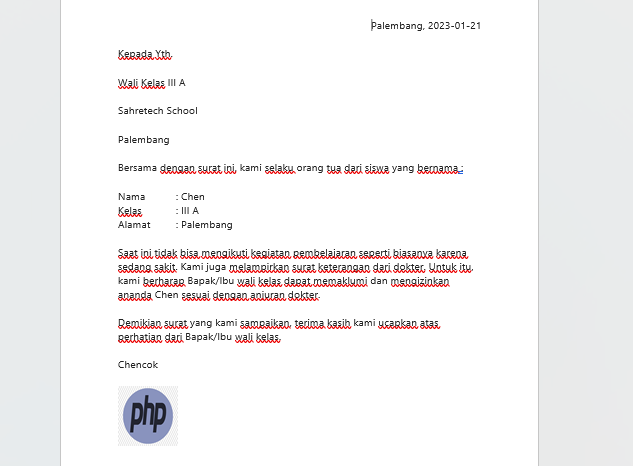 Surat Otomatis PHP