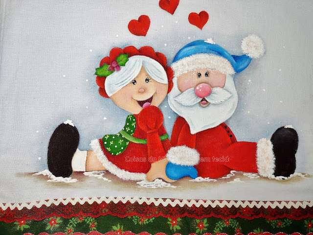 pintura tecido papai e mamãe noel