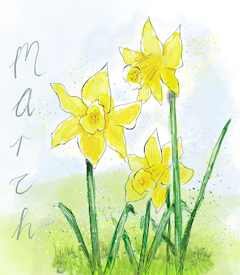 Free Illustrated daffodils line andwash sketch