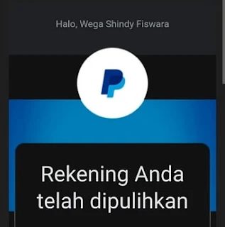 Notifikasi rekening Paypal dipulihkan