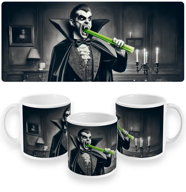 vampire eating celery mug