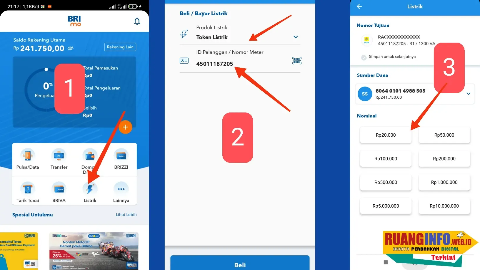 Cara Beli Token listrik di BRImo BRI