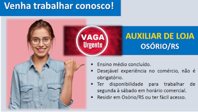 Vaga Urgente para Auxiliar de Loja em Osório