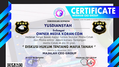 Sertifikat Para Peserta Webinar Segment #8 dalam Tema " Forum Diskusi Hukum Pidana Pertanahan di Indonesia "