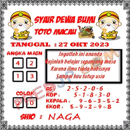 Prediksi Dewa Bumi Togel Macau Pools Jumat 27-10-2023