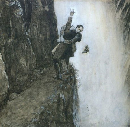Two men struggling near falls