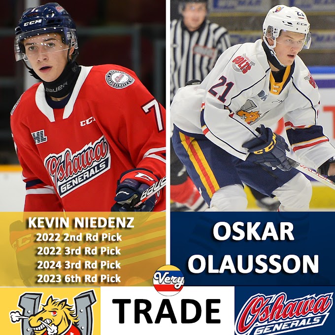 TRADE: Barrie Colts Trade Oskar Olausson to Oshawa Generals