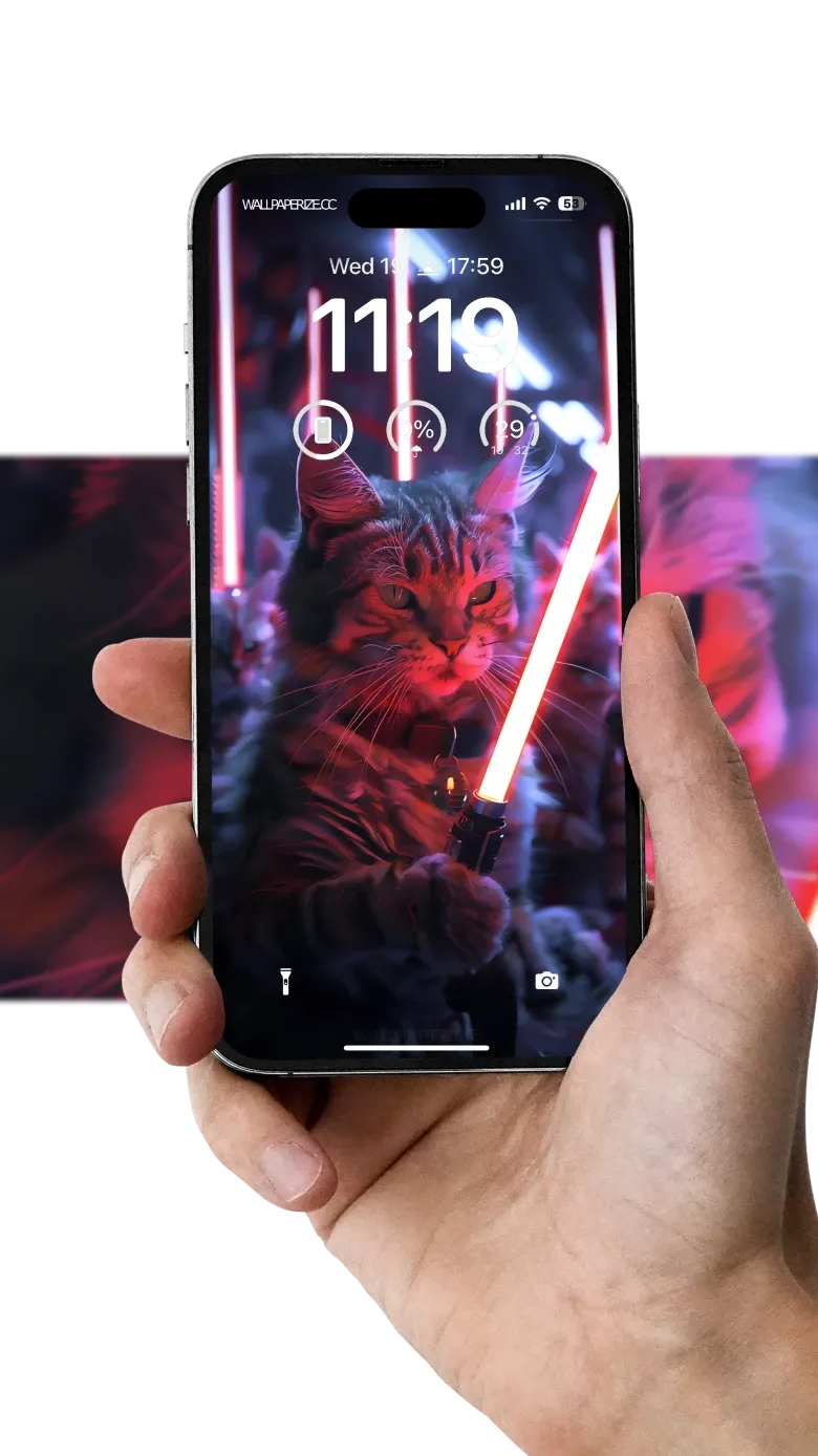 Imaginative 4K wallpaper featuring a squad of cat with sith red lightsabers, set against a futuristic neon-lit backdrop, perfect for Star Wars fans.