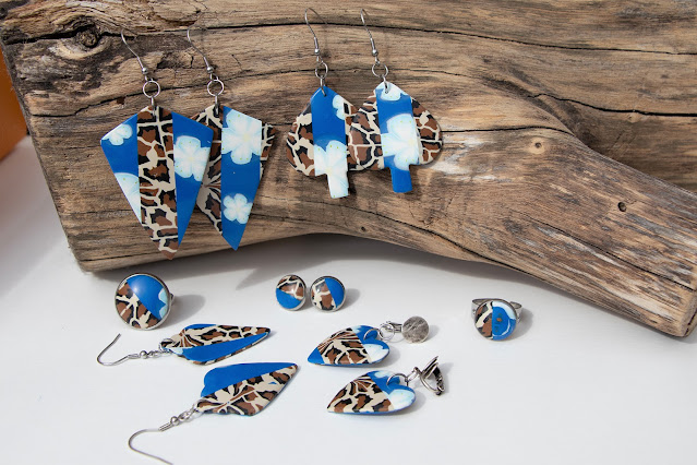 Collection nature : léopard et fleurs bleu stenna bijoux polymère